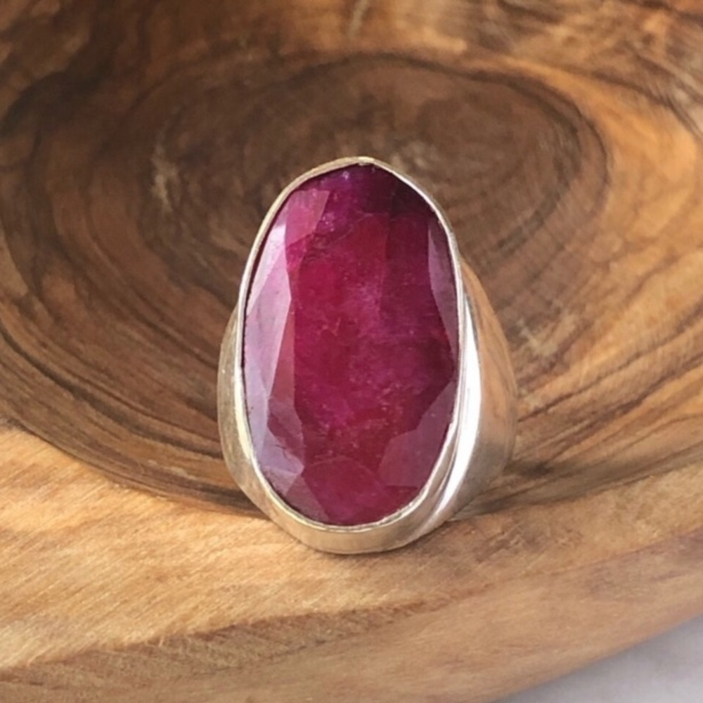 Silver Plated Ruby Stone Statement Bohemian Ring - image 1